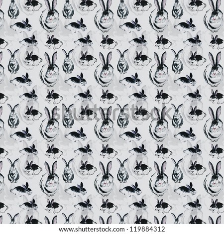 Seamless rabbits animal grey pattern.