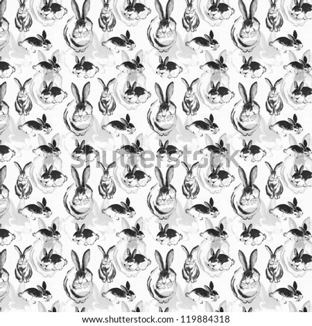 Seamless rabbits animal white pattern.