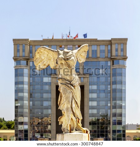 Victory statue of Samothrace under the sun in Montpellier, France
