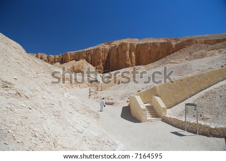 At the tomb entrances to the Valley of the Kings in Egypt. Here nearly 70 tombs were found.