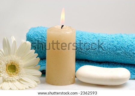 spa collection (towel, candle, flower, soap)