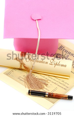 Graduation concept with  diploma and hat