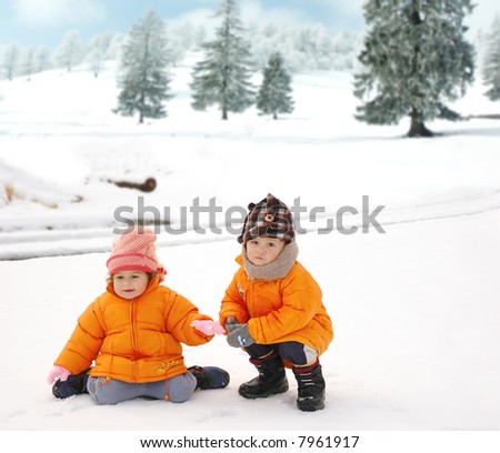 winter theme with two cute children