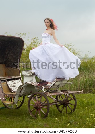 beautiful bride and old  carriage / retro style