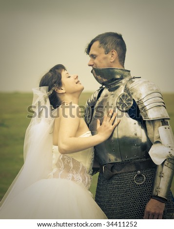 long-awaited meeting / Princess Bride and her knight / retro style toned