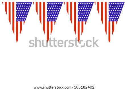 Four US Flag Buntings isolated on white background with room for your text