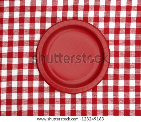 Red Paper Plate isolated on red and white checkered background