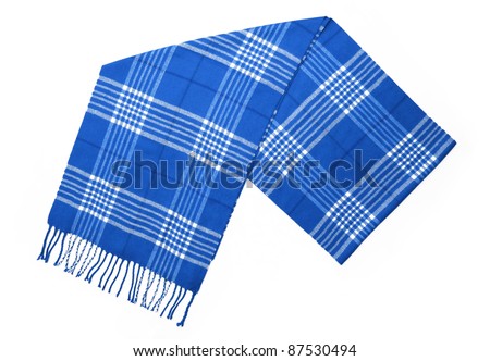 New Wool Blue Plaid Scarf with trim isolated on white background