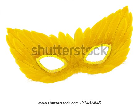 Fancy Vintage Yellow Feathers with Sequin dress mask isolated on white background