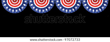 Four US Flag Buntings isolated on black background with room for your text