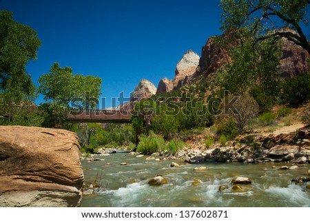 Waters from the Virgin River in Zion National Park flow along the Canyon Scenic Drive.