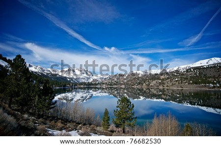 June Lake on the 395 just north of Bishop, California lays wreathed in early spring snow.