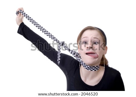 black and white checkered tie. with a checkered tie.