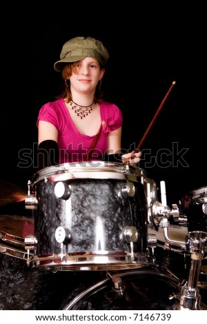 First Ever Demigod Band, Le Complete Stock-photo-a-young-redheaded-teenage-girl-playing-the-drums-7146739