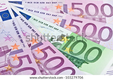 Closeup of euro paper currency