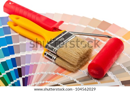 Painting tools and color samples for interior and exterior decoration works