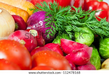 Closeup of raw fresh vegetables - background