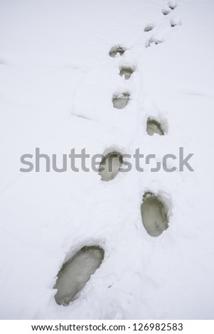 Human footprints on snowy ground