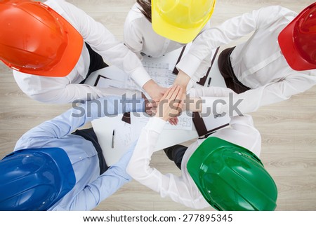 Group discussion in a construction company, view from above