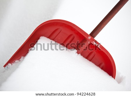 Shovel for snow removal full of fresh snow