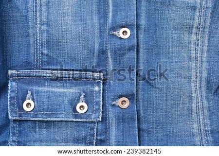 Detail of blue denim jacket, background