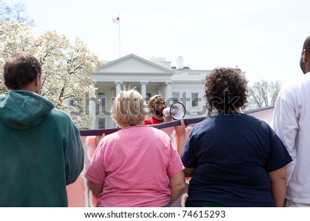 WASHINGTON, DC, USA - APRIL 4: Protesters outside the White House demand closure of the Western Hemisphere Institute for Security Cooperation. April 4, 2011 in Washington, DC, USA