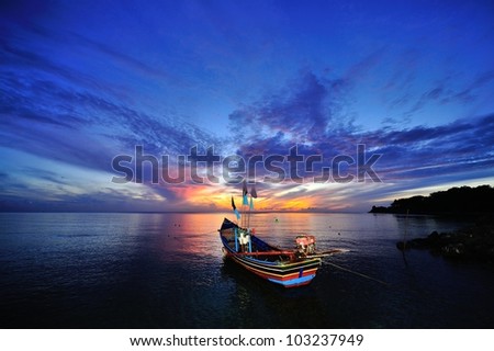 South of Thailand Fishing Boat at beautiful Sunrise