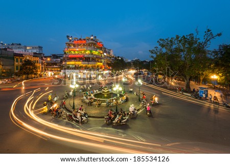 HANOI - September 14: Biggest trade centre of old Hanoi in Vietnam, on September 14, 2013. Hanoi is the biggest city in Vietnam and most popular Vietnamese city for many tourists from all the world