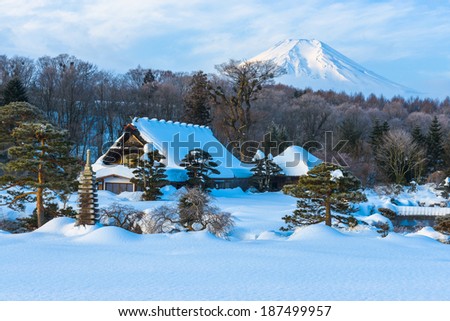 Oshino Village and Mount Fuji, after the heavy snow storms in the past 120 years in 20 February 2014