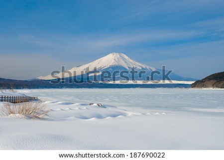 Mount Fuji at Yamanaka Lake, after the heavy snow storms in the past 120 years in 20 February 2014