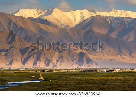Yurt inTashkurgan Grassland or The Golden Grasslands in Taskurgan is a town in the far west of Xinjiang Province in China