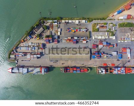 Aerial view of cargo dock and Container Ship