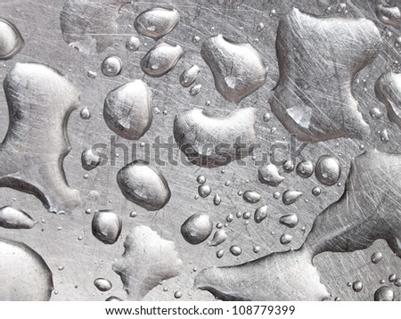 Drops of water on metal. Abstract background