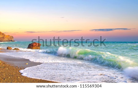 Waves and sky during sunset.