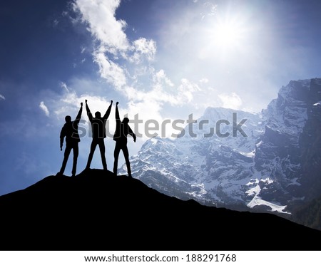 Team on mountain top. Active life concept