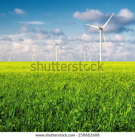 Wind power station on field. Ecological energy concept