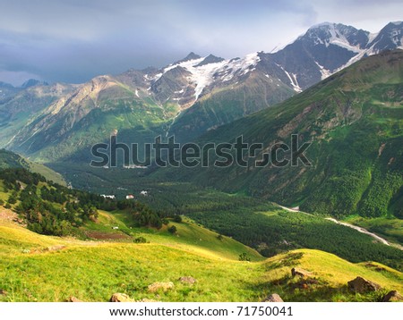 Valley in high mountain. Natural composition