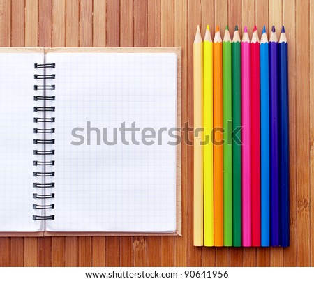 Note pad and color pencils. Place for inscriptions