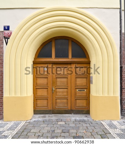 Modern Wooden Door with Glass Panes and Arches, Prague, The Czech Republic