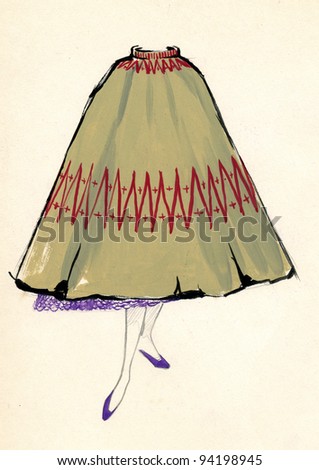 Sketch of a woman dress over plain background
