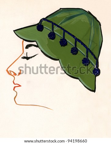 Sketch of a woman cap over plain background
