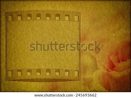 paper with film frame and red rose abstract background, vintage old paper