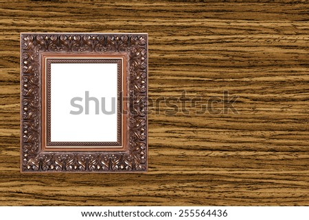Vintage wooden frame with empty space inside on wood textured background