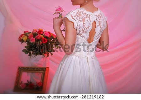 Corset wedding dress for bride, beautiful girl in elegant wedding dress