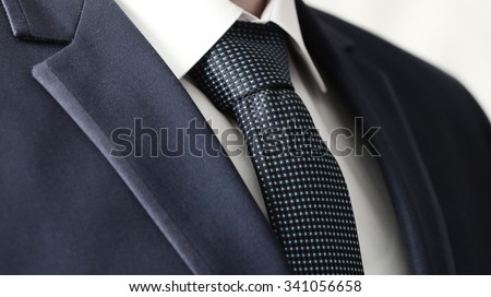 Business Power, Detail closeup - jacket men\'s, shirt with a blue tie