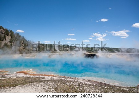 Blue hot spring in Yellowstone National Park, Wyoming, US