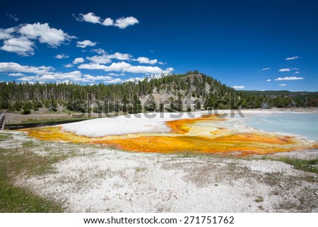 Blue and orange hot spring in Yellowstone National Park, Wyoming, US