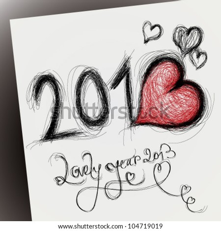 Lovely Heart Pictures on Lovely Year 2013   Happy New Year Card With Heart Stock Vector