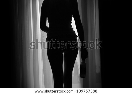 Sexy silhouette of female body / View from the window