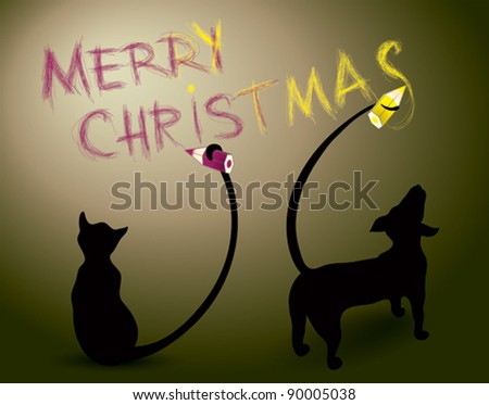 Merry Christmas / Dog And Cat Writing Stock Vector Illustration 90005038 : Shutterstock